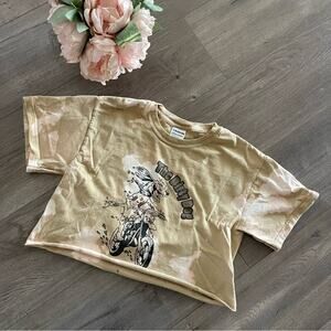 The Dirty Dog Motocross Beige Upcycled Bleach Cropped Top